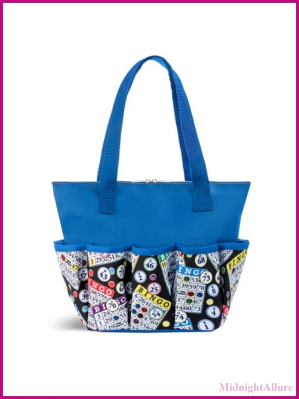 Bingo Tote Bag Canvas Zippered 10 Pockets for Daubers Markers